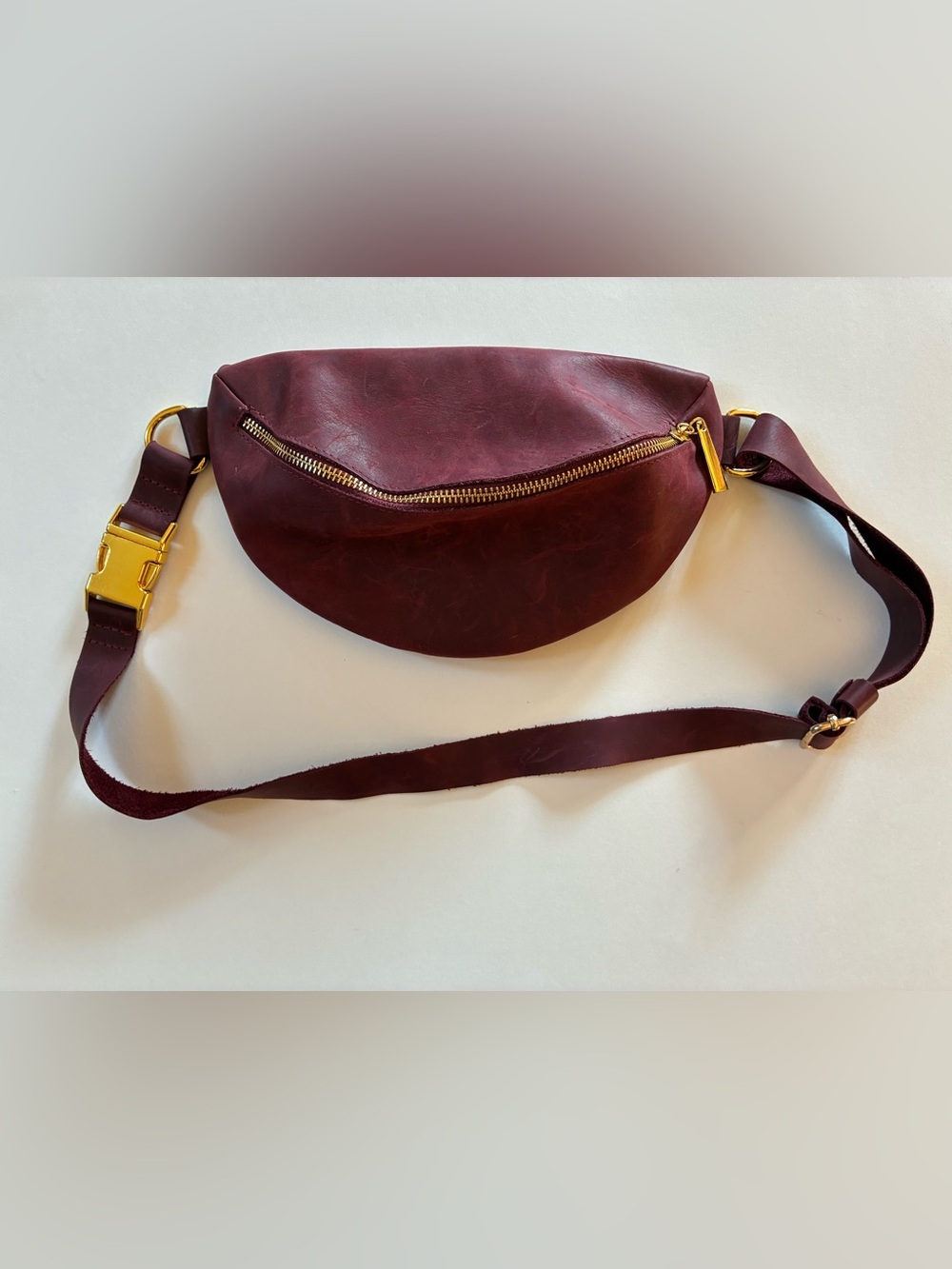 Leather Burgundy Belt Bag with Gold Hardware